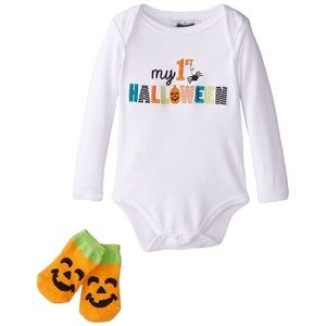 MudPie BABY “My First Halloween” Jar Gift-set (0-6m) crawler & pumpkin socks